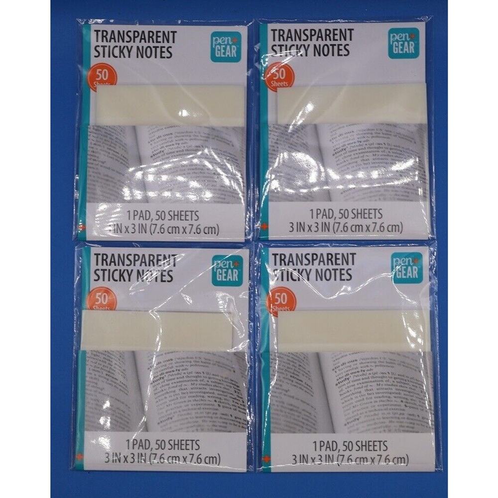 200 sheets (4packs / 50) transparent sticky notes 3" x 3" repositionable